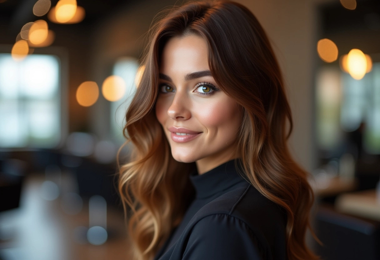 cheveux châtain foncé balayage miel